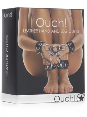 Ouch! Leather Hand and Legcuffs (svart)