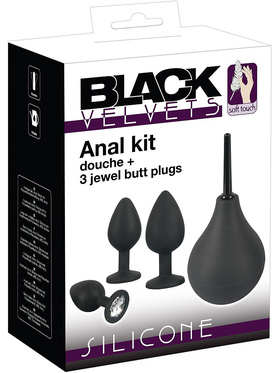 Black Velvets - Anal Kit, Douche + 3 Jewel Butt Plugs